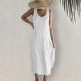 thumbnail image 1 of Fartey Cotton Linen Tank Dress for Women Summer Sleeveless Crew Neck Maxi Dresses Loose Flowy Solid Color Swing Dress Casual Beach Sundress White S-3XL, 1 of 6