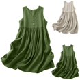 thumbnail image 1 of Fartey Cotton Linen Tank Dress for Women Loose Casual V Neck Sleeveless Swing Maxi Dresses Baggy Flowy Pleated Dresses Green M, 1 of 8