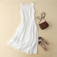 thumbnail image 1 of Fartey Cotton Linen Tank Dresses for Women 2025 Casual Summer Sleeveless Dress Loose Fit Crew Neck Pleated Dresses with Drawstring Solid Color Beach Sundress White M-2XL, 1 of 6