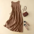 thumbnail image 1 of Fartey Cotton Linen Tank Dresses for Women 2025 Casual Summer Sleeveless Dress Loose Fit Crew Neck Pleated Dresses with Drawstring Solid Color Beach Sundress Khaki M-2XL, 1 of 5