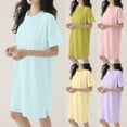 thumbnail image 1 of Fartey Cotton Nightgowns for Women Soft Comfy Crewneck Short Sleeve Sleepwear with Built In Shelf Bra Loose Flowy Solid Color Side Split Nightdress Pink L, 1 of 7