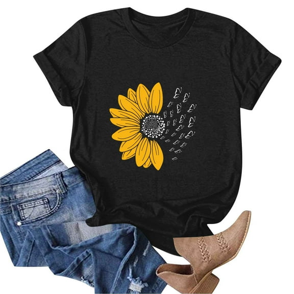 Fartey Cotton Tshirts for Women Loose Casual Short Sleeve Crew Neck Tops Fashion Cute Floral Graphic Tees Summer Beach Vacation T-Shirts White M