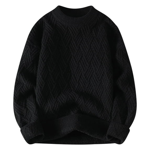 Fartey Crewneck Sweaters for Men Casual Cable Knit Pullover Sweater Loose Casual Long Sleeve Drop Shoulder Sweater Classic Solid Color Knitted Sweaters