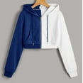 thumbnail image 1 of Fartey Cropped Zip Up Hoodies for Women Trendy Color Block Pockets Long Sleeve Hooded Sweatshirt Lightweight Crop Sweatshirt Jackets Blue S, 1 of 6