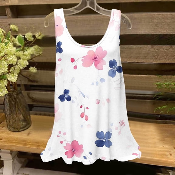 Fartey Cute Tank Tops for Women 2025 Trendy Floral Print Sleeveless Shirts Summer Scoop Neck Camisoles Soft Comfy Daily Camis Top Pink S