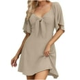 thumbnail image 1 of Fartey Dresses for Women 2025 Spring Summer Deep V Neck Knee Length Dress Elegant Bow tie Mini Dresses Fashion Casual A-Line Cocktail Dress Khaki S-2XL, 1 of 7