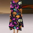 thumbnail image 1 of Fartey Dresses for Women Plus Size 2024 Halloween Pumpkin Printed Dress Casual Elegant Button V Neck 3/4 Sleeve Festival Dress Loose Flowy Irregular Layered Hem Dresses, 1 of 5