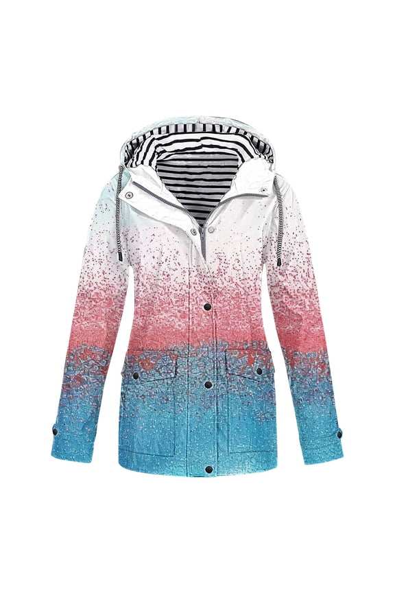 Fashion Gradient Raincoat for Women Lightweight Foldable Travel Hooded Jackets Plus Size Waterproof Rain Coats with Pockets