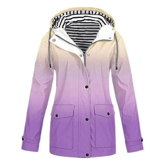 Fartey Fashion Gradient Raincoat for Women Lightweight Foldable Travel Hooded Jackets Plus Size Waterproof Rain Coats with Pockets