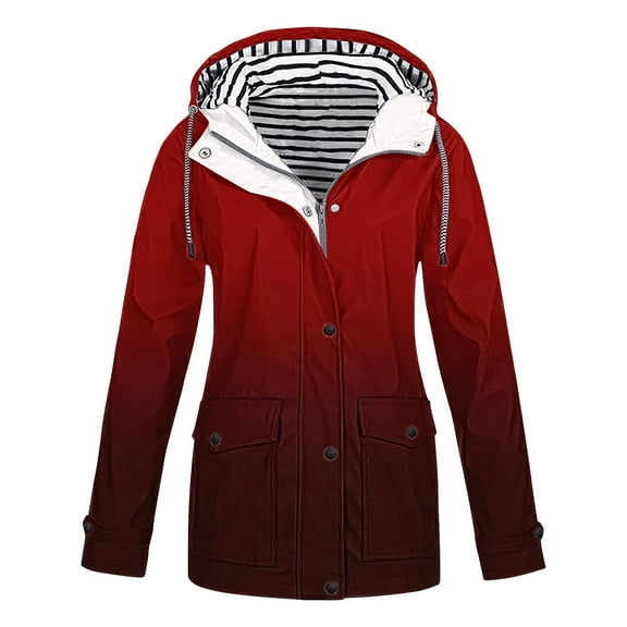 Fartey Fashion Gradient Raincoat for Women Lightweight Foldable Travel Hooded Jackets Plus Size Waterproof Rain Coats with Pockets