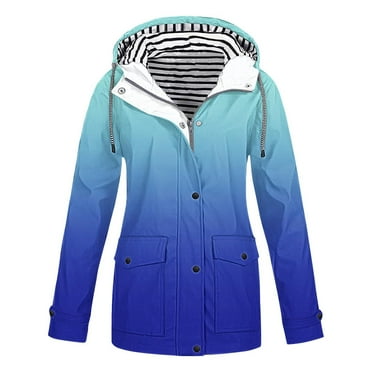 Fartey Fashion Gradient Raincoat for Women Lightweight Foldable Travel Hooded Jackets Plus Size Waterproof Rain Coats with Pockets