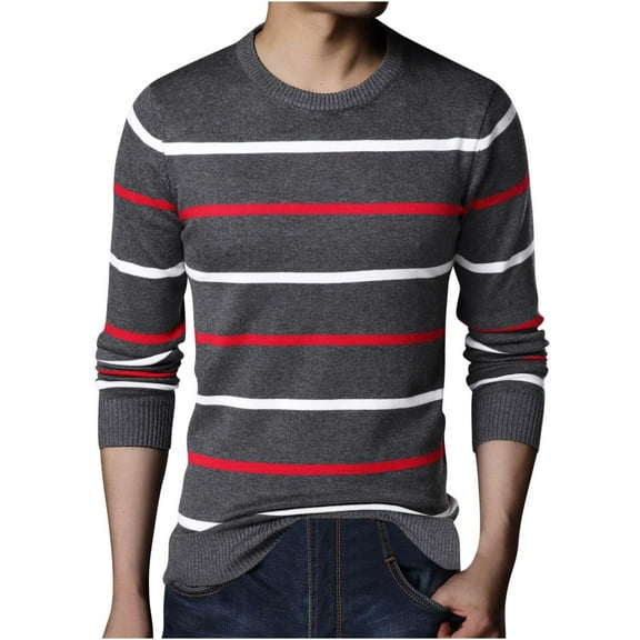 Fartey Fashion Striped Sweater for Men Dressy Casual Long Sleeve Knit Sweaters Soft Comfy Crew Neck Pullover Knitted Sweater Business Work Office Sweaters