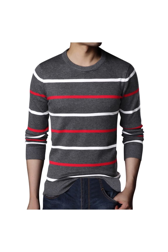 Fashion Striped Sweater for Men Dressy Casual Long Sleeve Knit Sweaters Soft Comfy Crew Neck Pullover Knitted Sweater Business Work Office Sweaters
