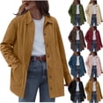 thumbnail image 1 of Fartey Faux Suede Jacket for Women Vintage Long Sleeve Button Up Jackets Dressy Casual Lapel Coat Oversized Solid Color Outerwear with Pockets Brown L, 1 of 8