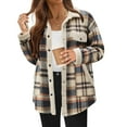 thumbnail image 1 of Fartey Flannel Fleece Jackets for Women Dressy Casual Plaid Print Coat Fall Winter Long Sleeve Button Down Collared Coats with Pockets, 1 of 7