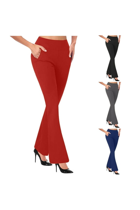 Flare Dress Pants for Women Stretchy High Waisted Work Trousers Comfy Bootcut Solid Color Office Pants Business Casual Office Pants Black M