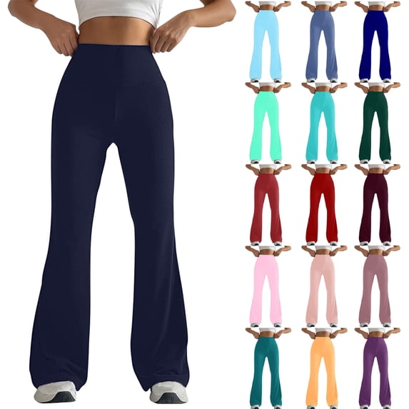 Fartey Flared Leggings Women Tummy Control Stretchy High Waist Legging Casual Flare Yoga Pants Wide Leg Workout Gym Pants Red L
