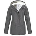 thumbnail image 1 of Fartey Fleece Lined Raincoat for Women Plus Size Lightweight Zip Up Rain Jacket with Hood Waterproof Outdoor Hiking Windbreaker with Pockets Gray 5XL, 1 of 5