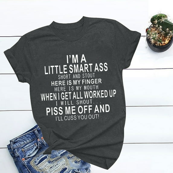 Fartey Funny Letter Print T Shirts for Women Loose Fit Summer Short Sleeve Casual Tops Soft Stretch Crew Neck Pullover Tshirt Fashion Graphic Tees Dark Gray L