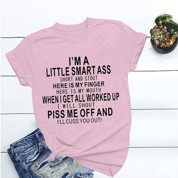 Fartey Funny Letter Print T Shirts for Women Loose Fit Summer Short Sleeve Casual Tops Soft Stretch Crew Neck Pullover Tshirt Fashion Graphic Tees Pink 2XL