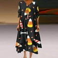 thumbnail image 1 of Fartey Halloween Dresses for Women Plus Size Funny Print Maxi Dresses Elegant Button V Neck 3/4 Sleeve Dress Loose Flowy Double Layer Hem Dress Casual Fall Maxi Dresses, 1 of 5