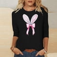 thumbnail image 1 of Fartey Happy Easter Shirts for Women Trendy Cute Bunny Graphic Tees Slim Fit 3/4 Sleeve Crew Neck Tunic Tops Plus Size Spring Summer Holiday T Shirts Black S-5XL, 1 of 6