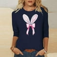thumbnail image 1 of Fartey Happy Easter Shirts for Women Trendy Cute Bunny Graphic Tees Slim Fit 3/4 Sleeve Crew Neck Tunic Tops Plus Size Spring Summer Holiday T Shirts Navy S-5XL, 1 of 6