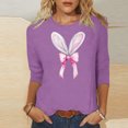 thumbnail image 1 of Fartey Happy Easter Shirts for Women Trendy Cute Bunny Graphic Tees Slim Fit 3/4 Sleeve Crew Neck Tunic Tops Plus Size Spring Summer Holiday T Shirts Purple S-5XL, 1 of 6
