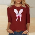 thumbnail image 1 of Fartey Happy Easter Shirts for Women Trendy Cute Bunny Graphic Tees Slim Fit 3/4 Sleeve Crew Neck Tunic Tops Plus Size Spring Summer Holiday T Shirts Wine S-5XL, 1 of 6