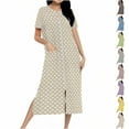 thumbnail image 1 of Fartey Heart Print Short Sleeve Nightgown for Women Zipper Front Robes Soft Lightweight Long Nightdress Loose Flowy Full Length Loungewear with Pockets Beige 2XL, 1 of 8