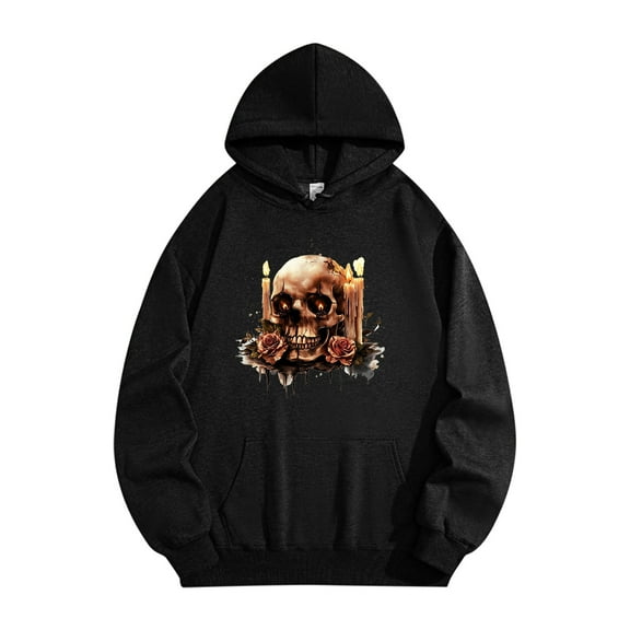 Fartey Hoodies for Men Women Trendy Halloween Print Sweatshirts Oversized Long Sleeve Drop Shoulder Pullover Sweatshirt with Pockets Unisex Black M