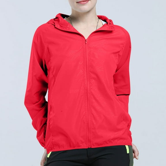 Fartey Lightweight Rain Jacket for Women Waterproof Full Zip Hooded Raincoat Plus Size Outdoor Hiking Windbreaker Jackets with Pockets Red M