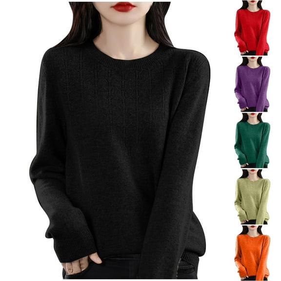 Fartey Long Sleeve Sweaters for Women Fall Crewneck Pullover Soft Lightweight Knit Tops Solid Color Basic Jumper Sweater Orange M