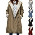 thumbnail image 1 of Fartey Long Winter Coats for Women Trendy Horn Buttons Faux Suede Jackets Warm Sherpa Fleece Lined Hooded Parka with Pockets Blue XL, 1 of 7