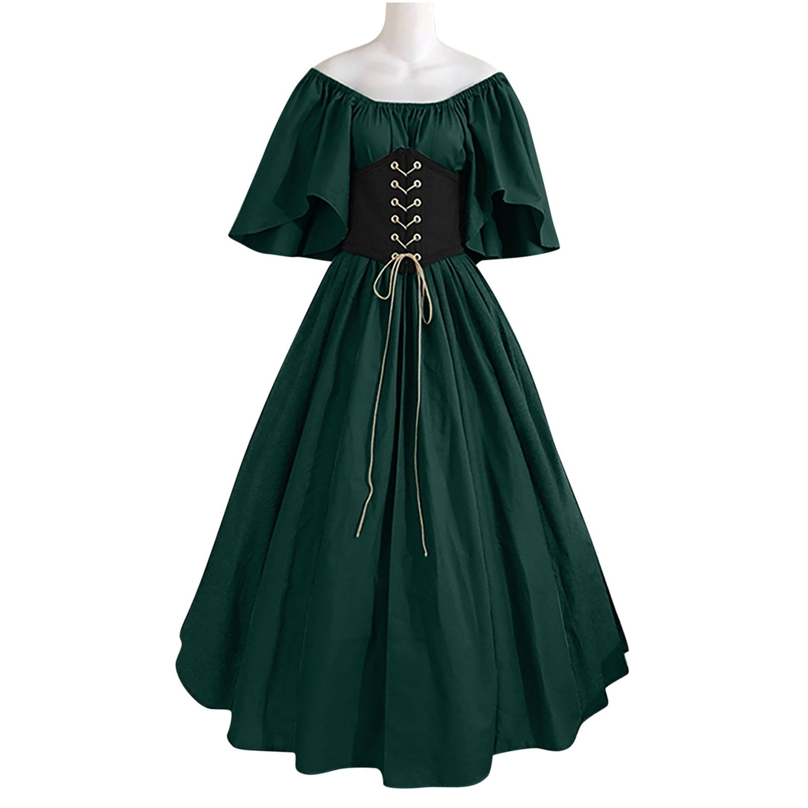 Fartey Medieval Dress for Women Clearance Plus Size Ruffled Short Sleeve  Court Dresses with Corset Retro Medieval Off Shoulder Maxi Dresses Green  4XL - Walmart.com