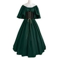 thumbnail image 1 of Fartey Medieval Dress for Women Clearance Plus Size Ruffled Short Sleeve Court Dresses with Corset Retro Medieval Off Shoulder Maxi Dresses Green 4XL, 1 of 5