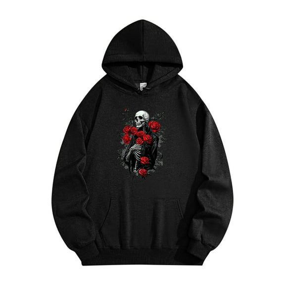 Fartey Men's Cotton Hoodies Funny Halloween Print Sweatshirts Casual Long Sleeve Drawstring Hooded Sweatshirt Oversized Hoodie with Pockets Unisex Black M