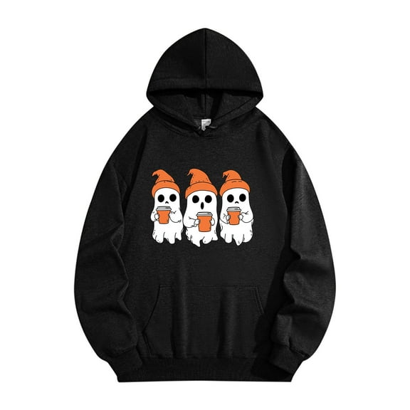 Fartey Mens Halloween Graphic Hoodies Fall Winter Oversized Fleece Sweatshirt Loose Casual Long Sleeve Hooded Sweatshirts with Pockets Unisex Black 2XL