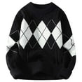 thumbnail image 1 of Fartey Mens Sweater Retro Geometric Print Sweaters Casual Long Sleeve Crew Neck Cable Knit Pullover Tops Fashion Oversized Colorblock Sweater, 1 of 2