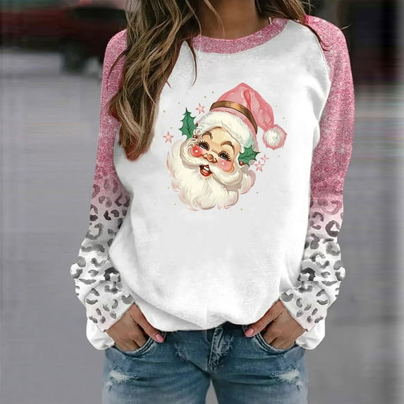 Fartey Merry Christmas Shirts for Womn Fashion Xmas Print Tops Slim Fit Ling Sleeve Crew Neck Pullover Slim Fit Autumn Winter Holiday Blouses