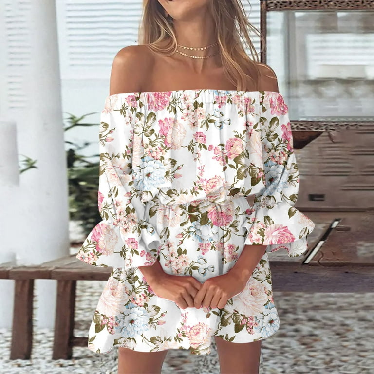 Off shoulder blouson dress online