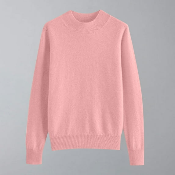 Fartey Mock Neck Sweater for Women Dressy Casual Long Sleeve Knit Sweater Tops Fall Winter Warm Basic Pullovers Lightweight Solid Color Knitted Pullover Workout Jumpers Pink S