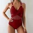 thumbnail image 1 of Fartey One Piece Swimsuit Women 2025 Slimming Tummy Control Bathing Suit Push Up Ruched V Neck Swim Suits Full Coverage Mesh Swimwear Wine S-2XL, 1 of 5