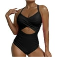 thumbnail image 1 of Fartey One Piece Swimsuit for Women 2025 Tummy Control Cutout High Waisted Bathing Suit Adjustable Strap Backless Swimsuits Summer Solid Color V Neck Swimwear Black S-2XL, 1 of 7
