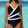 thumbnail image 1 of Fartey 2025 Womens One Piece Swimsuit Slimming Tummy Control Bathing Suits Fashion Color Block V Neck Swimsuits Summer Backless Strap Swimwear Black S-2XL, 1 of 9