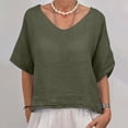 thumbnail image 1 of Fartey Oversized Cotton Linen T Shirts for Women 2025 Summer Solid Color Short Sleeve Tops Dressy Casual V Neck Tee Shirt Loose Breathable Beach Holiday Blouses Army Green L, 1 of 9
