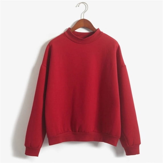 Fartey Oversized Crew Neck Fleece Sweatshirts for Women Cute Solid Color Without Hoods Long Sleeve Sweatshirt Casual Comfy Fall Fashion Pullover Tops Red L