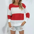 thumbnail image 1 of Fartey Oversized Crochet Sweaters for Women Trendy Striped Colorblock Knit Sweater Crew Neck Long Sleeve Hollow Out Pullover Sweaters, 1 of 5