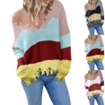 thumbnail image 1 of Fartey Oversized Distressed Knit Sweater for Women Trendy Striped Color Block Sweaters Loose Casual Long Sleeve V Neck Knitted Pullover Sweaters Orange M, 1 of 8