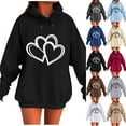 thumbnail image 1 of Fartey Oversized Heart Graphic Hoodies for Women Loose Casual Long Sleeve Drawstring Hooded Sweatshirt Fashion Fall Winter Fleece Pullover Tops with Pockets Red S, 1 of 5